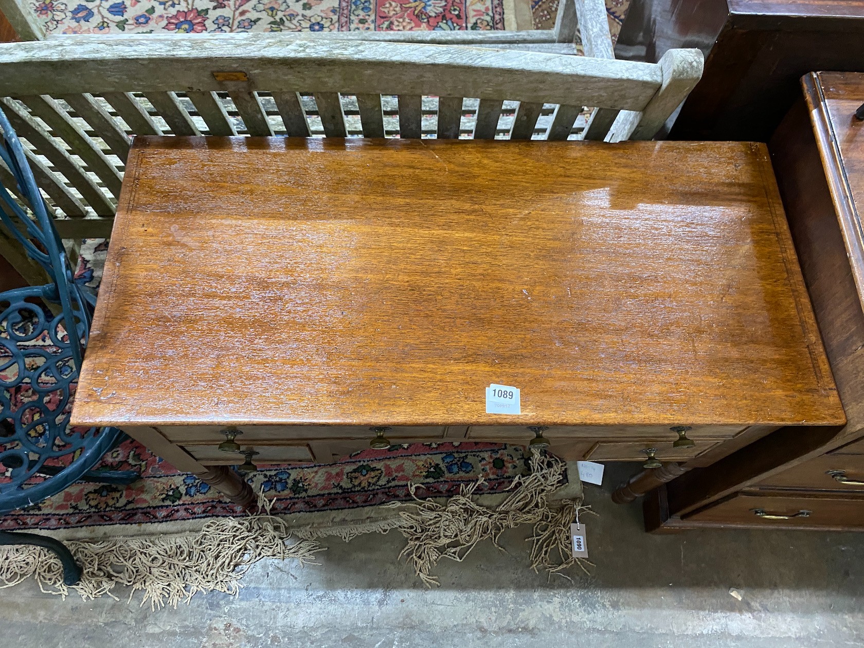 A Regency mahogany kneehole dressing table, width 91cm